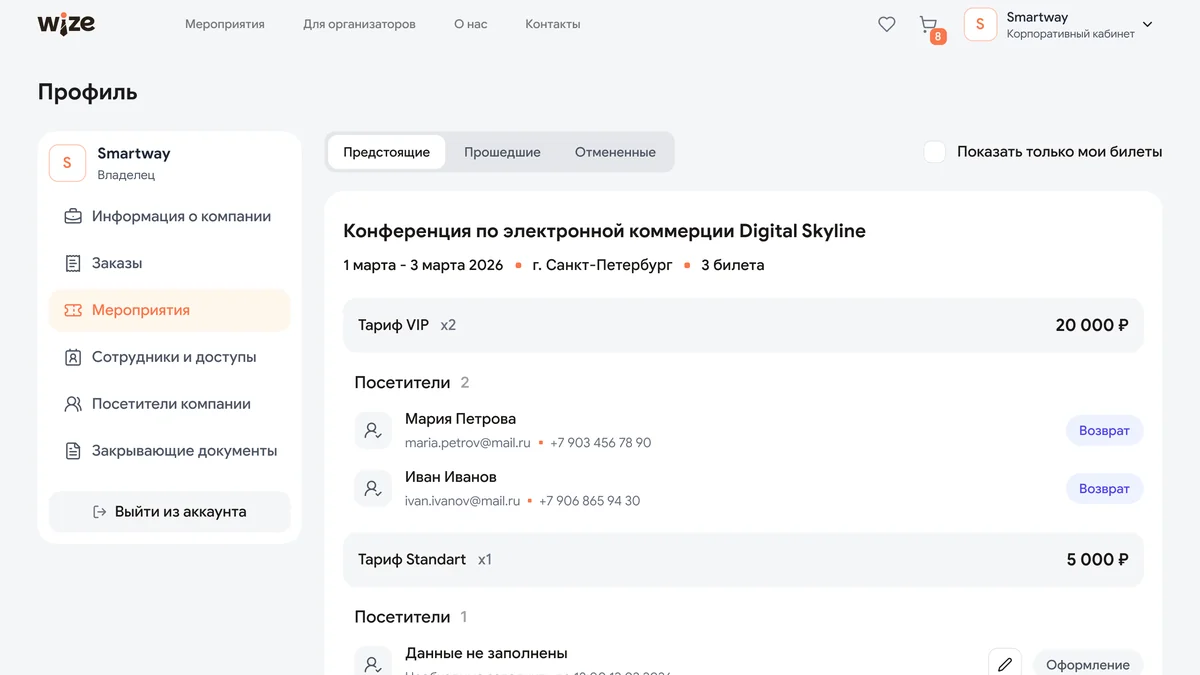 Возврат билета в личном кабинете